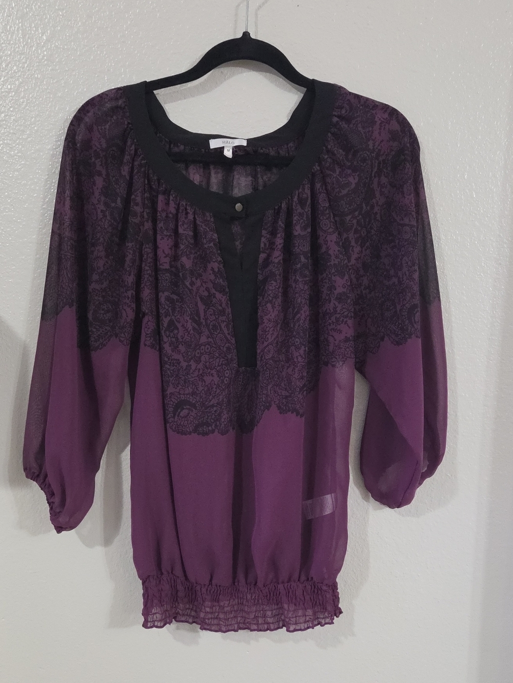 Halo Purple Peasant Blouse with Black Trim